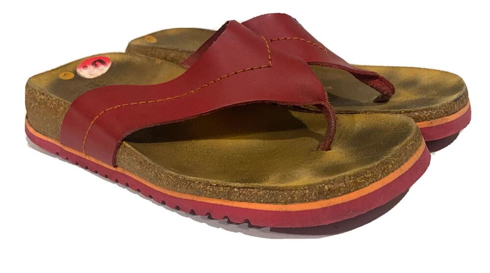 Tabarca Thong Sandals Red Leather Cork Footbed Slide Comfort Women's Size 10